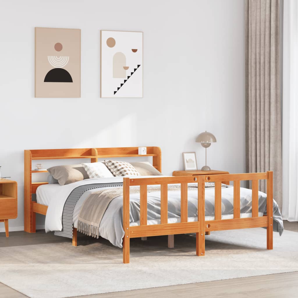 Cadre de lit et tête de lit sans matelas cire marron 140x190 cm - XIOS