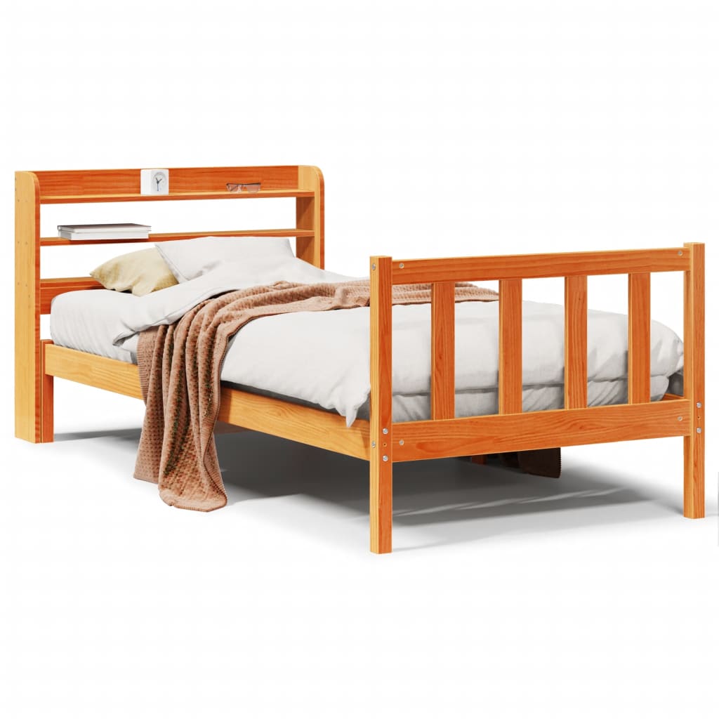Cadre de lit et tête de lit sans matelas cire marron 100x200 cm - XIOS