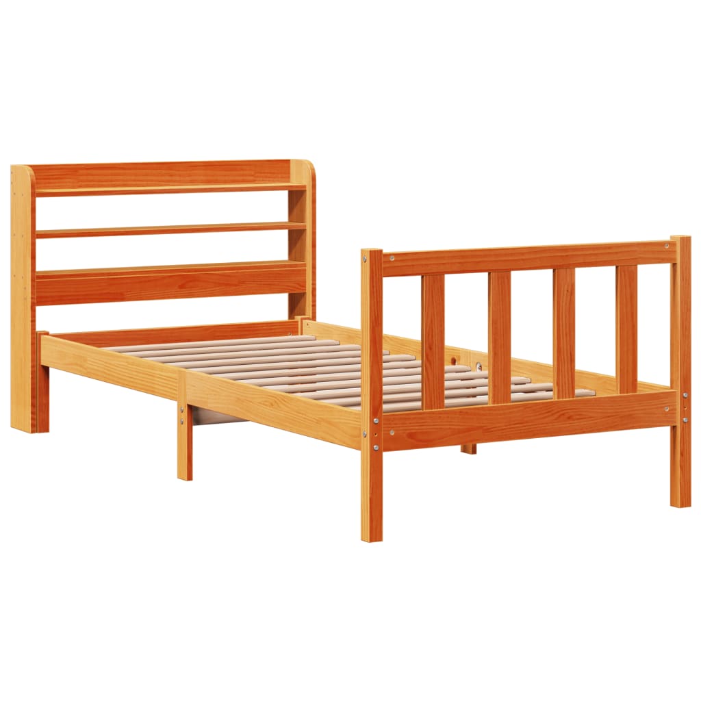 Cadre de lit et tête de lit sans matelas cire marron 100x200 cm - XIOS