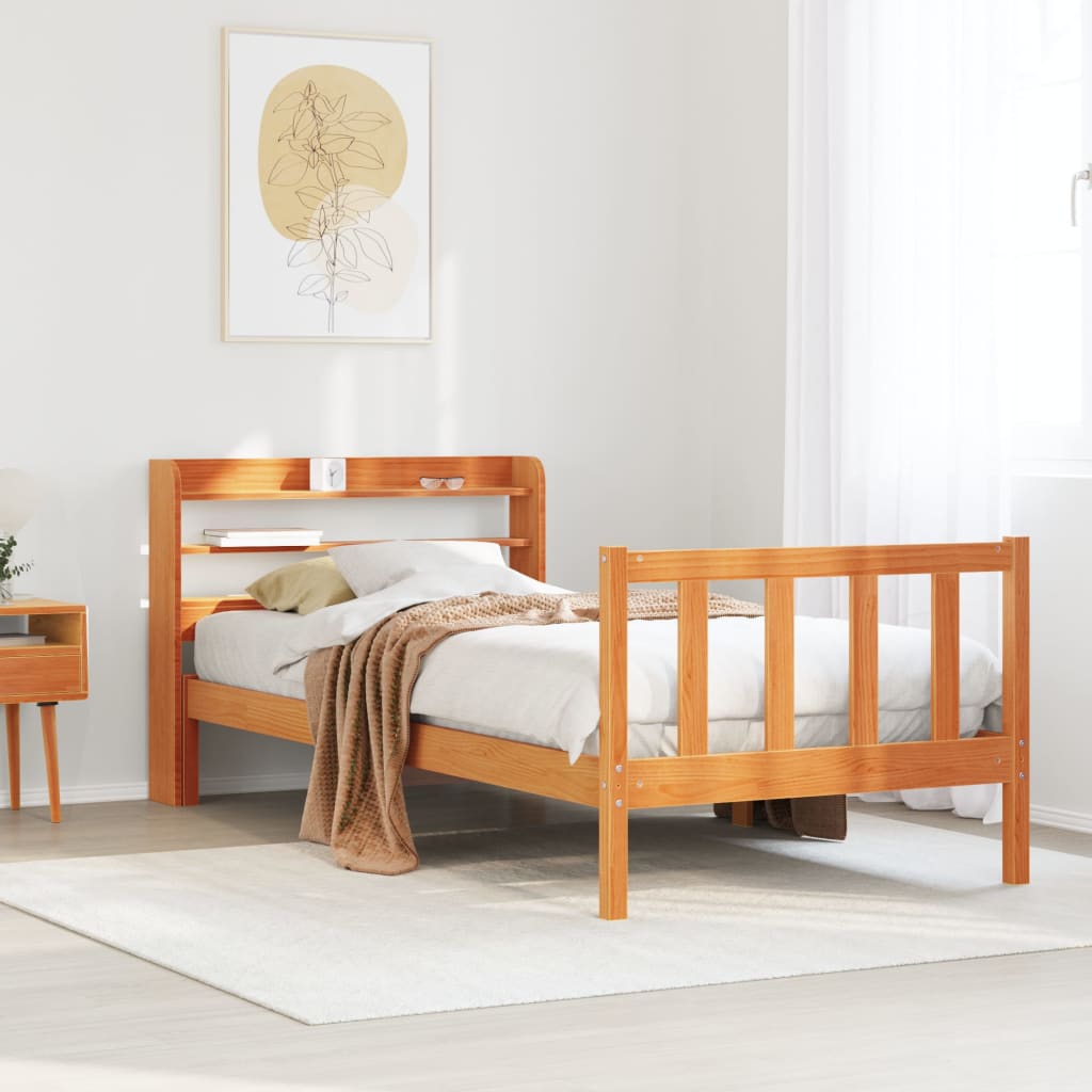 Cadre de lit et tête de lit sans matelas cire marron 100x200 cm - XIOS