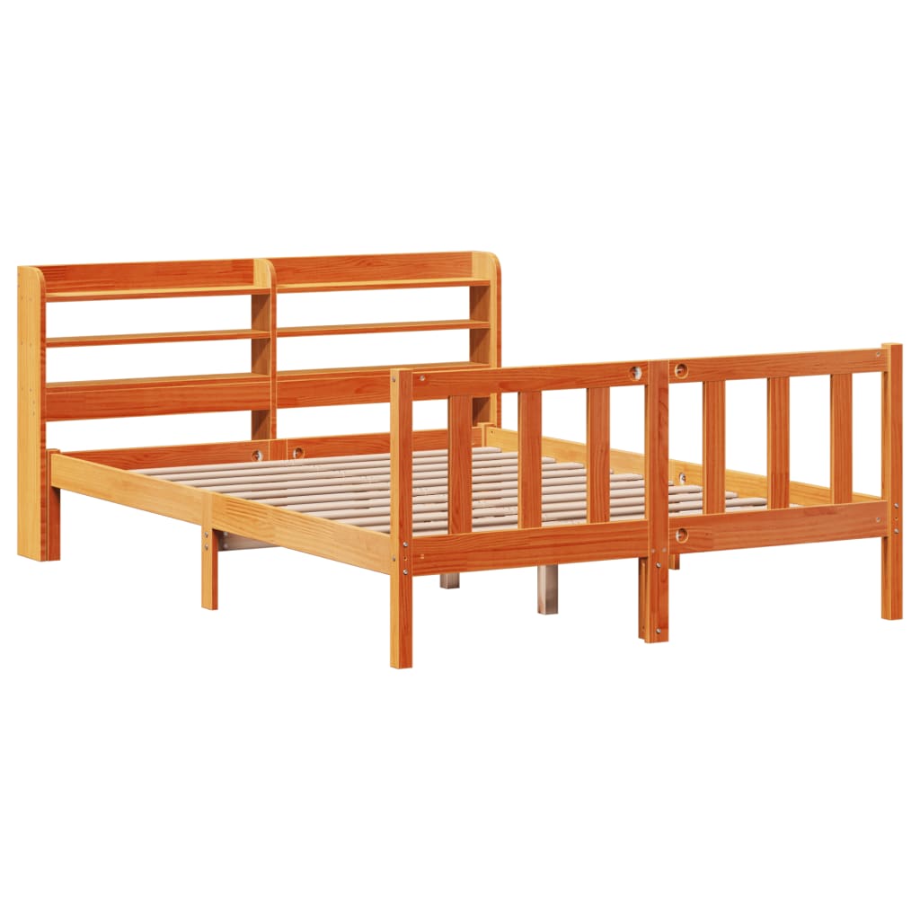 Cadre de lit et tête de lit sans matelas cire marron 140x200 cm - XIOS
