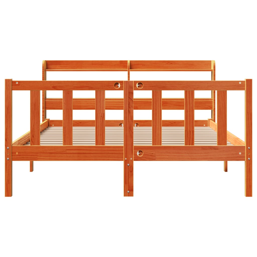 Cadre de lit et tête de lit sans matelas cire marron 140x200 cm - XIOS