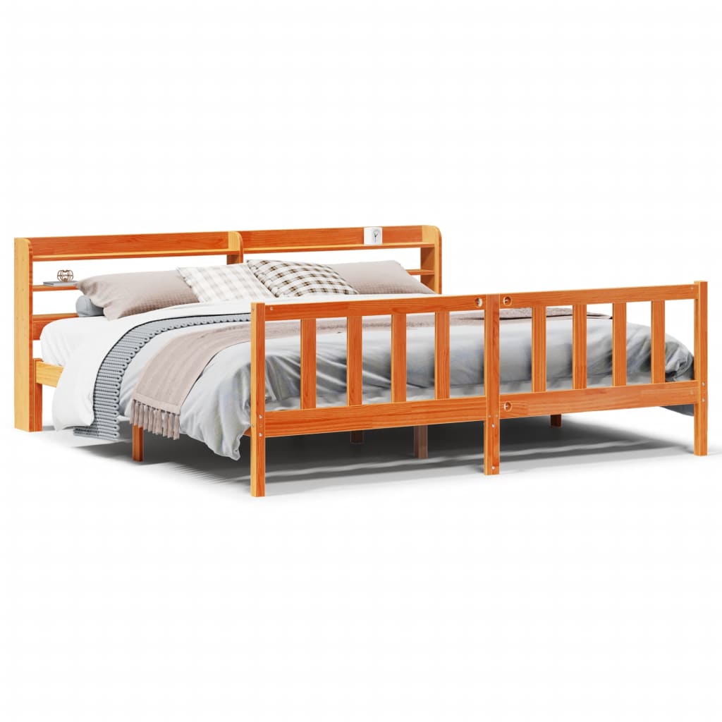 Cadre de lit et tête de lit sans matelas cire marron 180x200 cm - XIOS