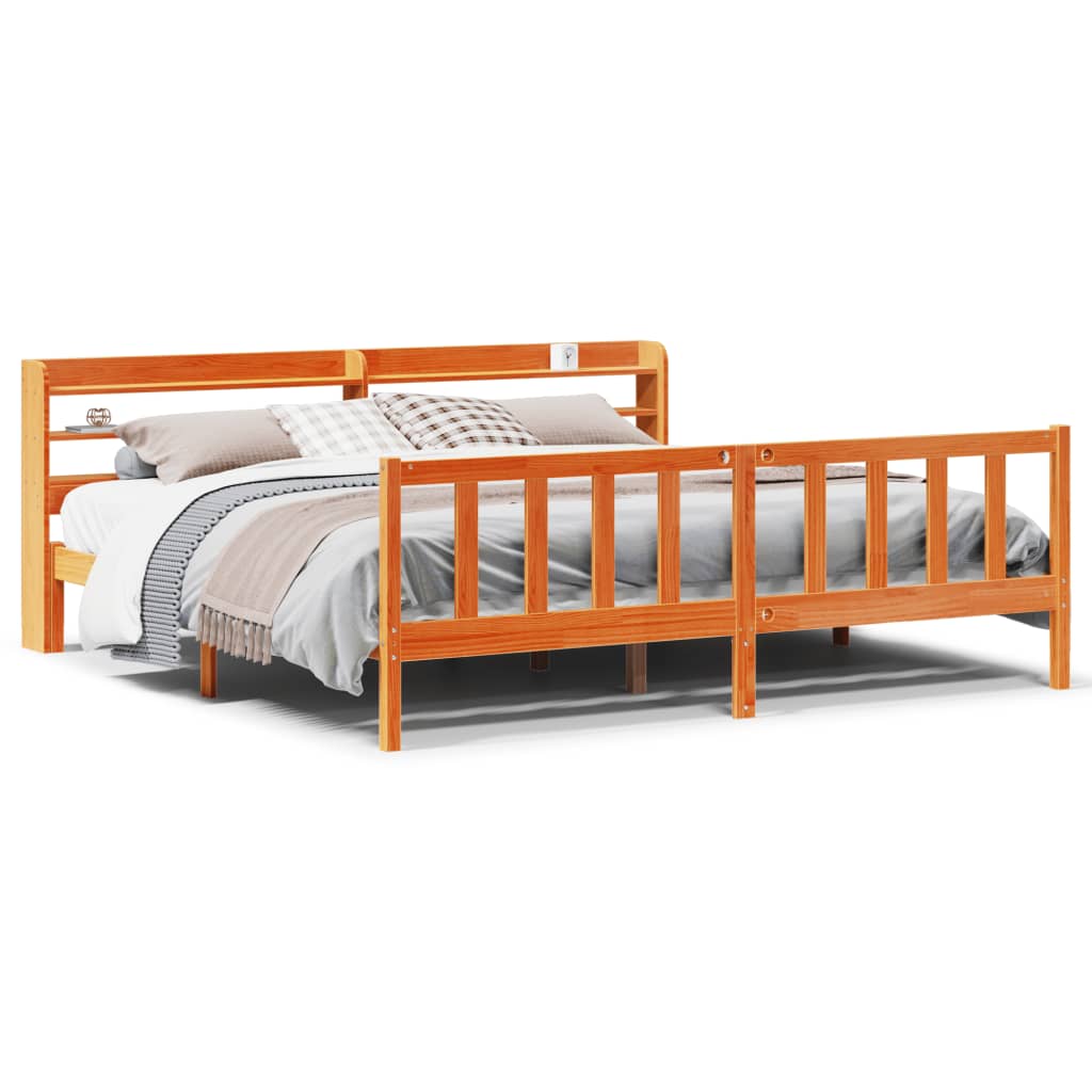 Cadre de lit et tête de lit sans matelas cire marron 200x200 cm - XIOS