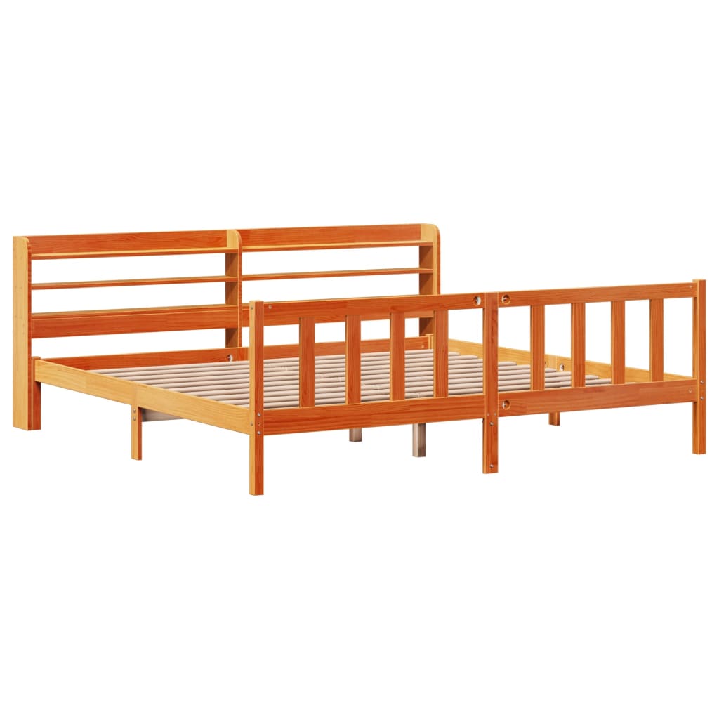 Cadre de lit et tête de lit sans matelas cire marron 200x200 cm - XIOS