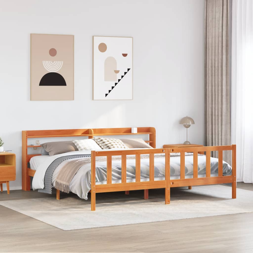 Cadre de lit et tête de lit sans matelas cire marron 200x200 cm - XIOS