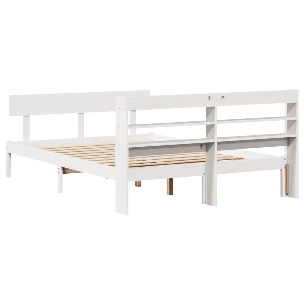 Cadre de lit sans matelas blanc 135x190 cm bois de pin massif - XIOS