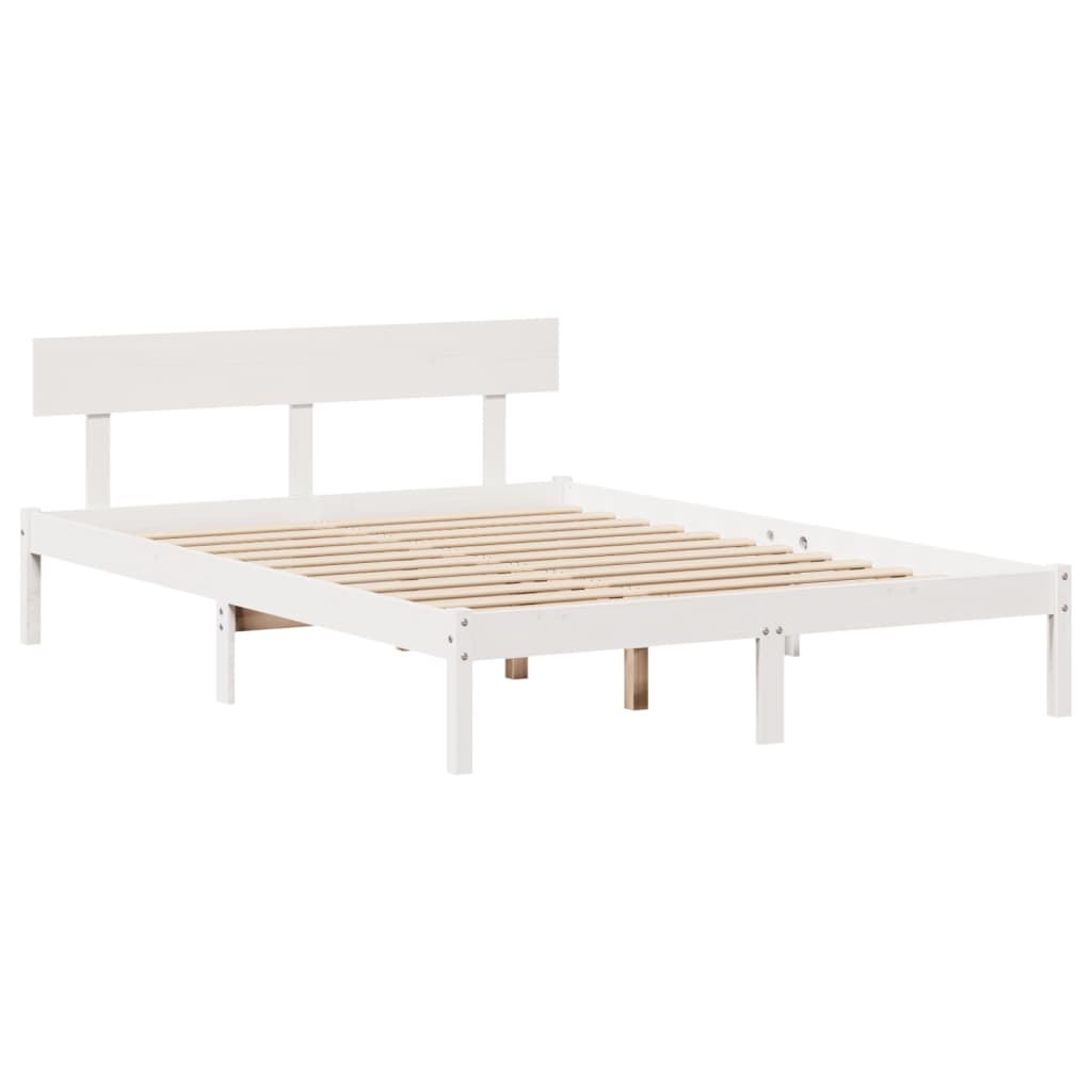 Cadre de lit sans matelas blanc 150x200 cm bois de pin massif - XIOS