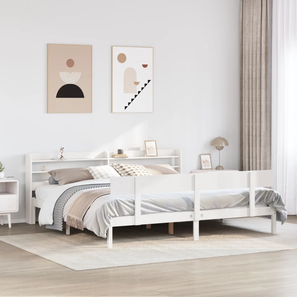 Cadre de lit sans matelas blanc 200x200 cm bois massif de pin - XIOS