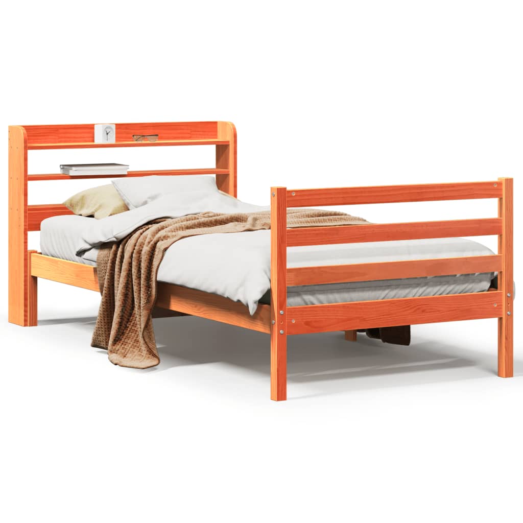 Cadre de lit sans matelas cire marron 75x190 cm bois pin massif - XIOS
