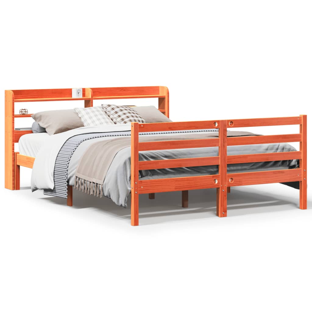 Cadre de lit sans matelas cire marron 135x190cm bois pin massif - XIOS