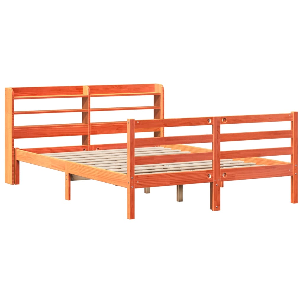 Cadre de lit sans matelas cire marron 135x190cm bois pin massif - XIOS