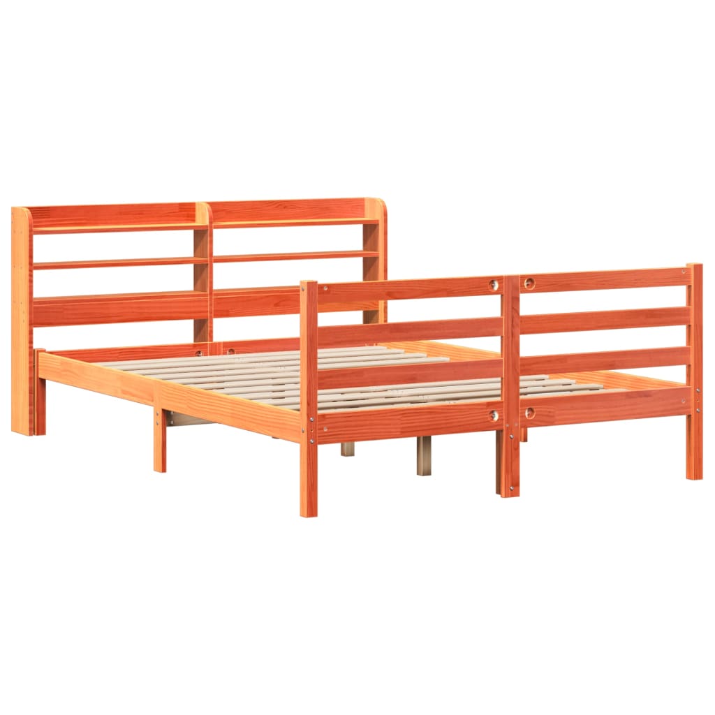 Cadre de lit sans matelas cire marron 140x190cm bois pin massif - XIOS