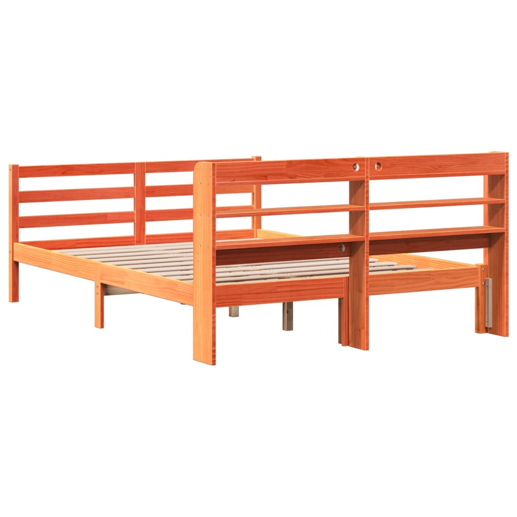 Cadre de lit sans matelas cire marron 140x190cm bois pin massif - XIOS