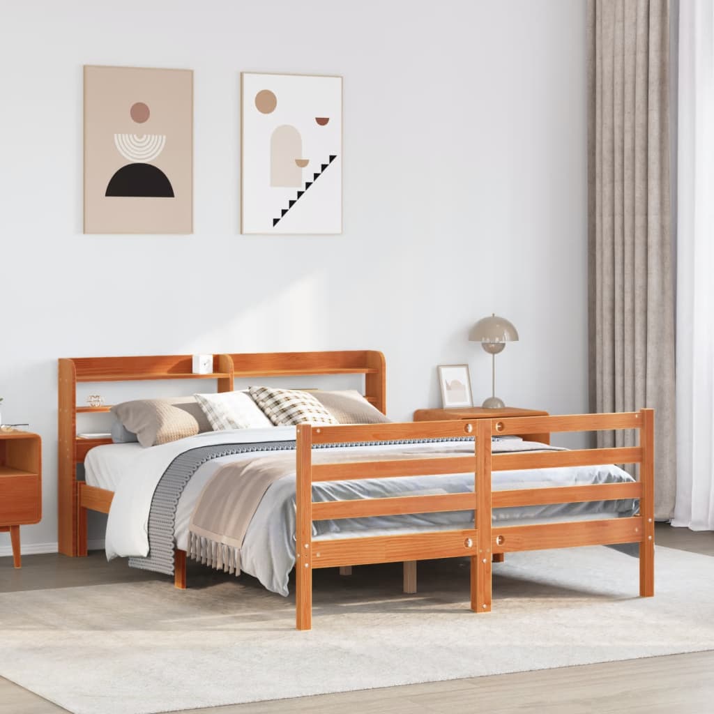 Cadre de lit sans matelas cire marron 150x200cm bois pin massif - XIOS