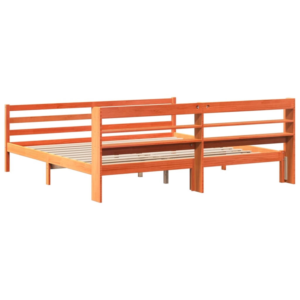 Cadre de lit sans matelas cire marron 180x200cm bois pin massif - XIOS