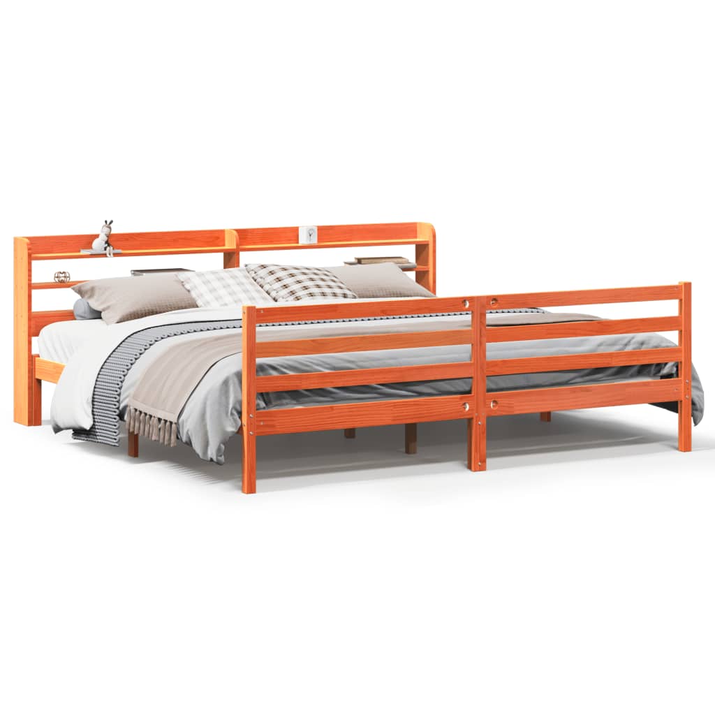 Cadre de lit sans matelas cire marron 200x200cm bois pin massif - XIOS