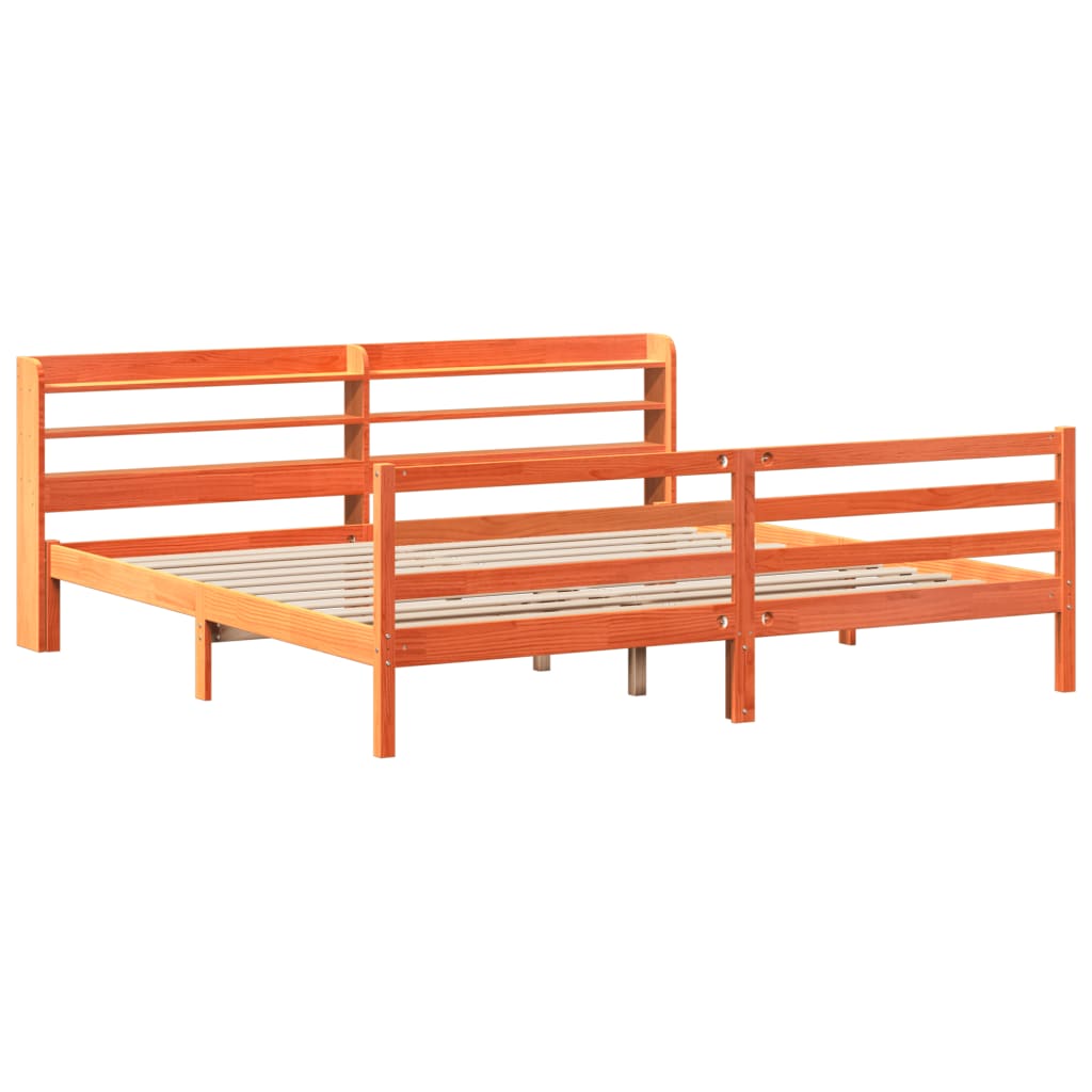 Cadre de lit sans matelas cire marron 200x200cm bois pin massif - XIOS