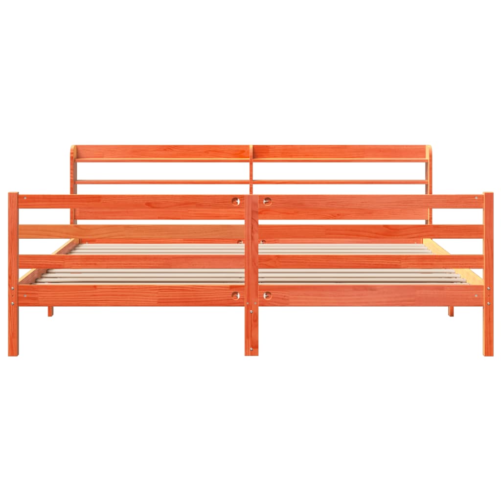 Cadre de lit sans matelas cire marron 200x200cm bois pin massif - XIOS
