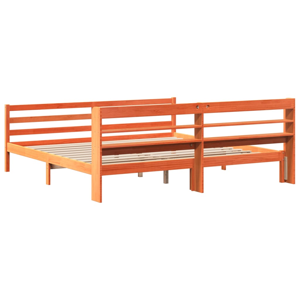 Cadre de lit sans matelas cire marron 200x200cm bois pin massif - XIOS