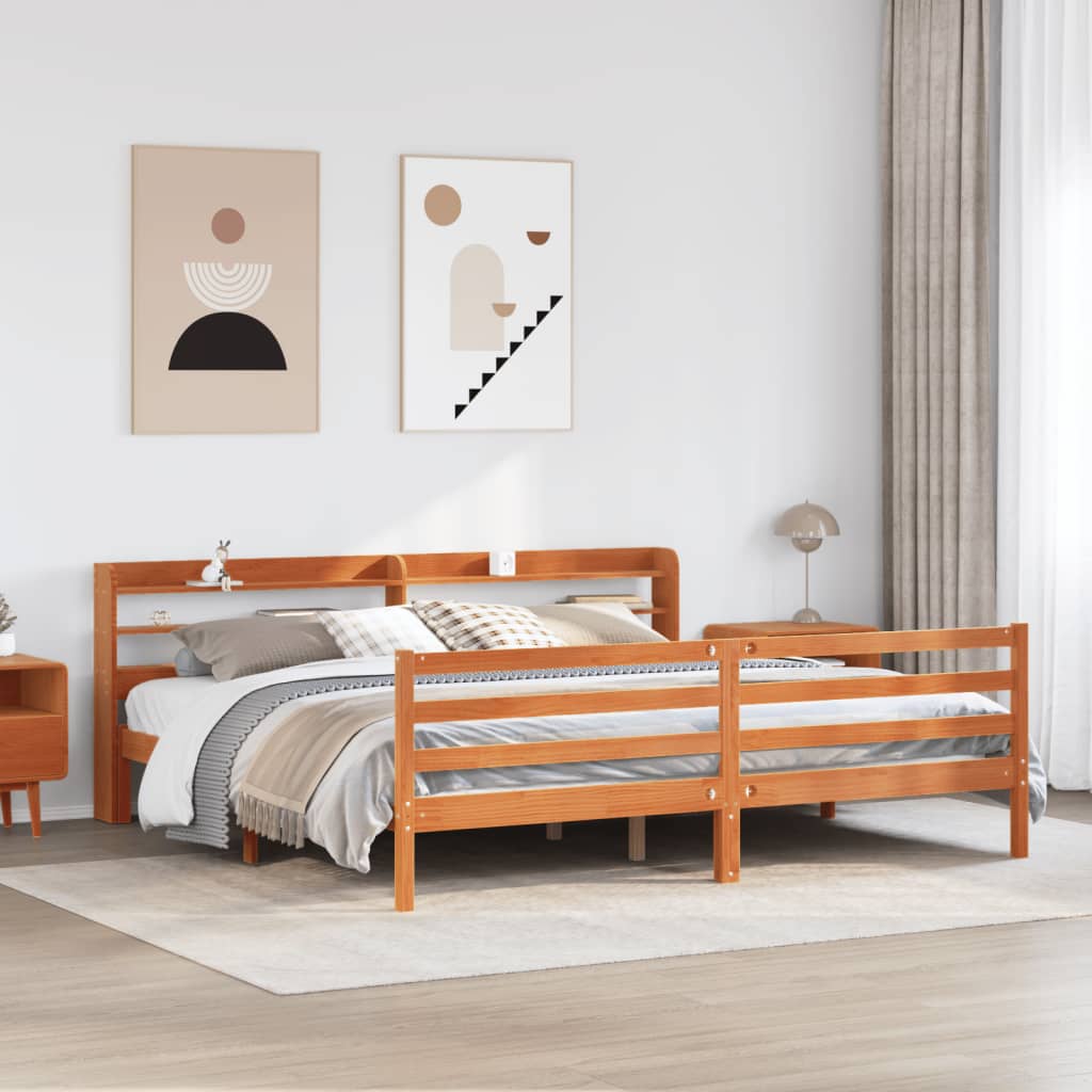 Cadre de lit sans matelas cire marron 200x200cm bois pin massif - XIOS