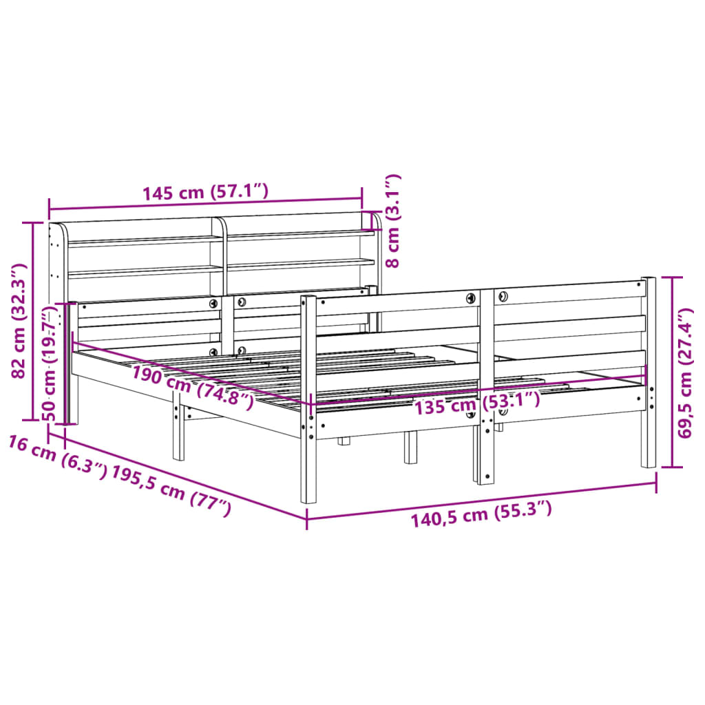 Cadre de lit et tête de lit sans matelas 135x190 cm - XIOS