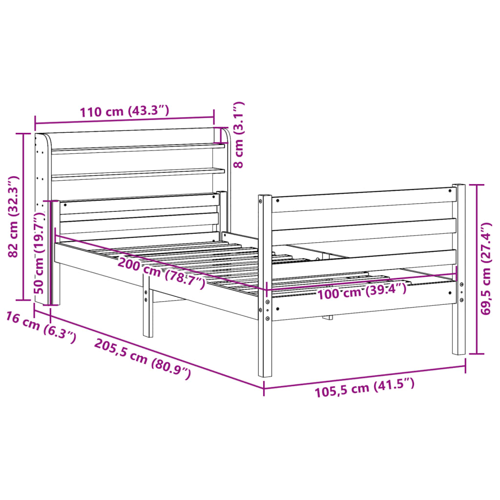 Cadre de lit avec tête de lit sans matelas 100x200 cm - XIOS