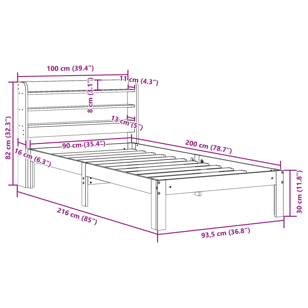 Cadre de lit avec tête de lit sans matelas blanc 90x200 cm - XIOS
