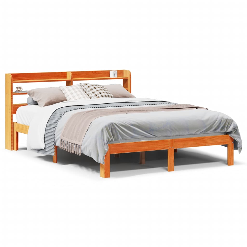 Cadre de lit sans matelas cire marron 135x190cm bois pin massif - XIOS