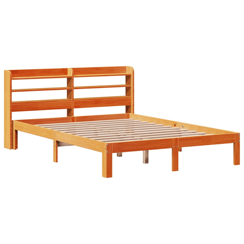 Cadre de lit sans matelas cire marron 135x190cm bois pin massif - XIOS