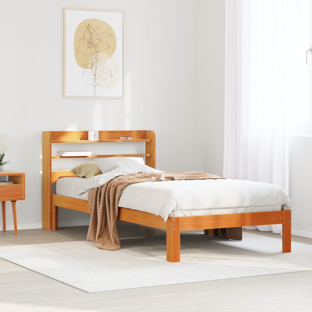 Cadre de lit sans matelas cire marron 100x200cm bois pin massif - XIOS