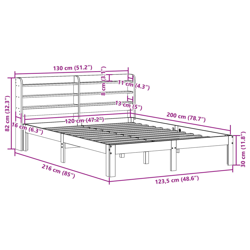 Cadre de lit sans matelas cire marron 120x200cm bois pin massif - XIOS