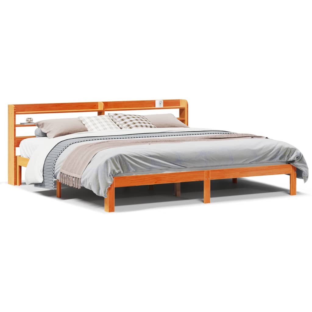 Cadre de lit sans matelas cire marron 180x200cm bois pin massif - XIOS