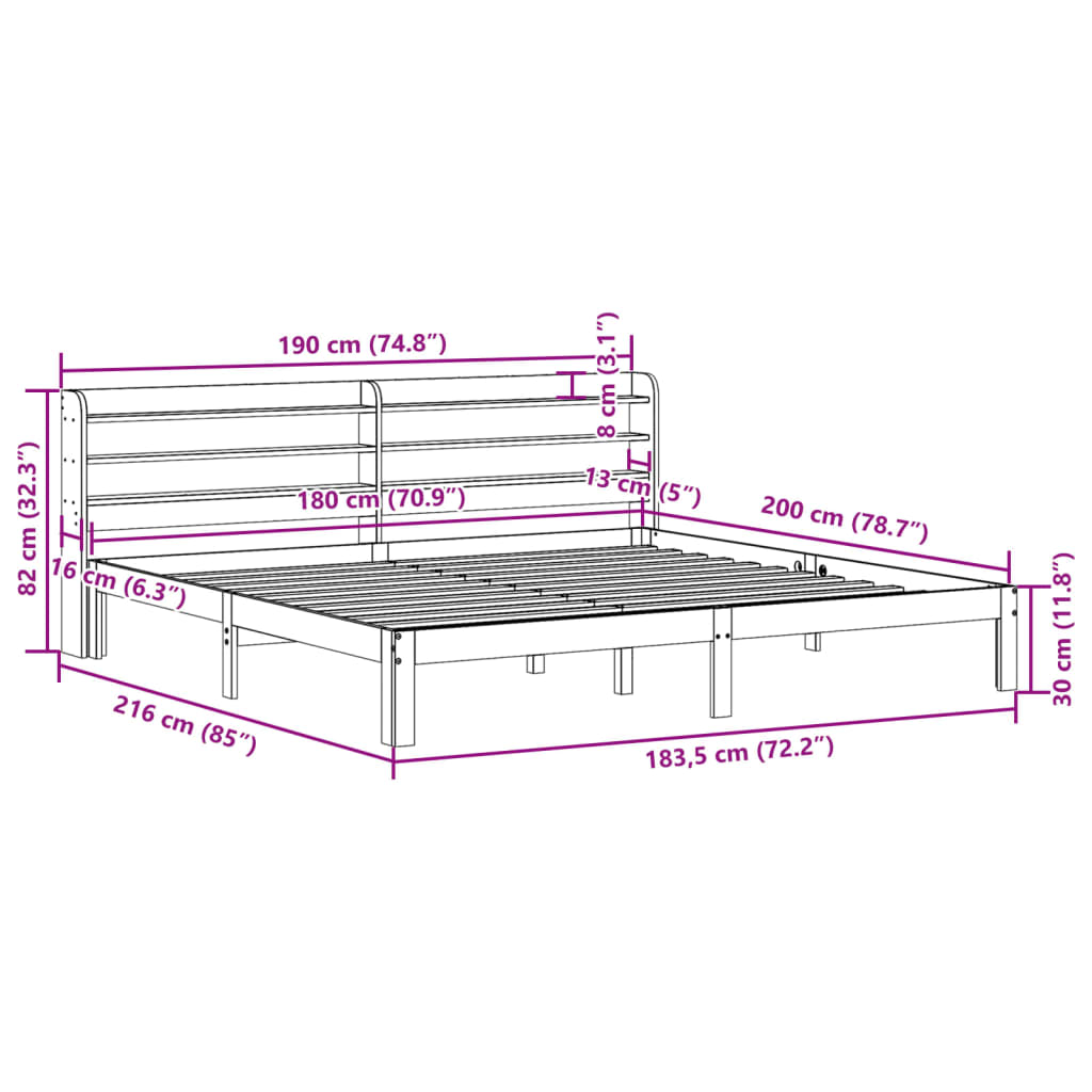 Cadre de lit sans matelas cire marron 180x200cm bois pin massif - XIOS