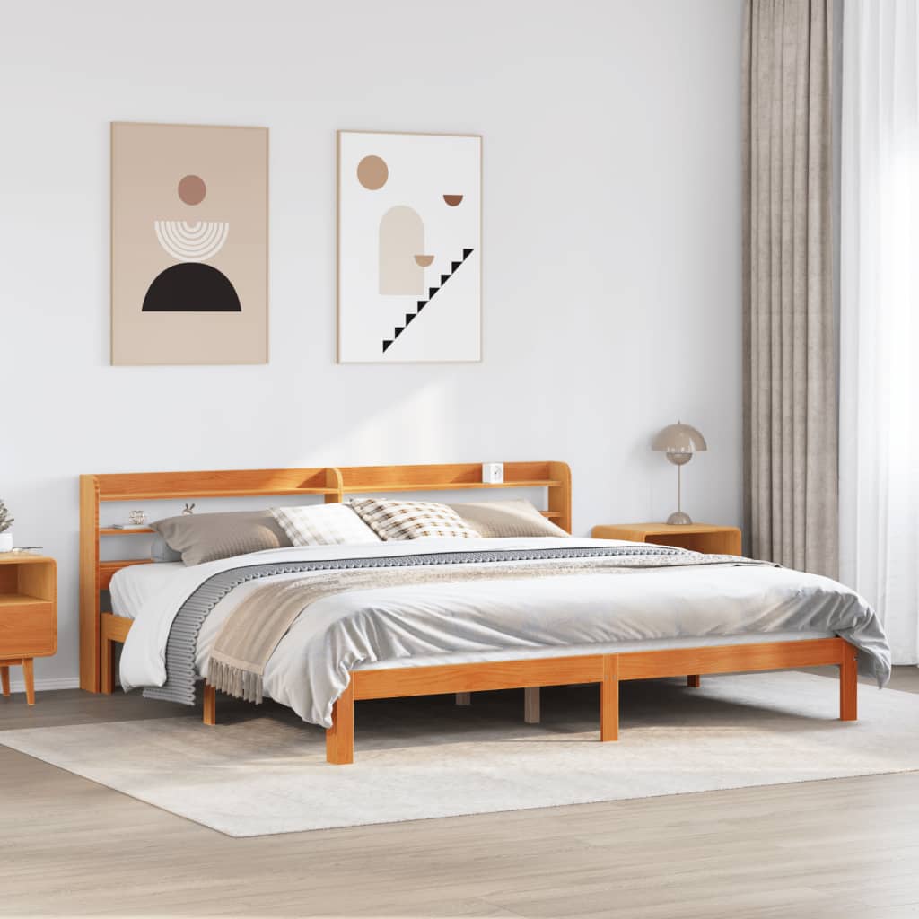 Cadre de lit sans matelas cire marron 180x200cm bois pin massif - XIOS