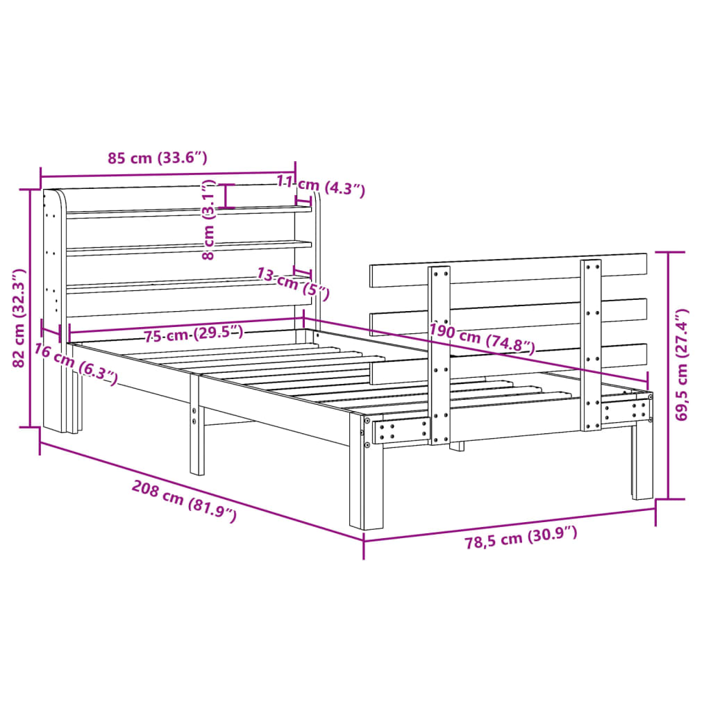 Cadre de lit avec tête de lit sans matelas blanc 75x190 cm - XIOS