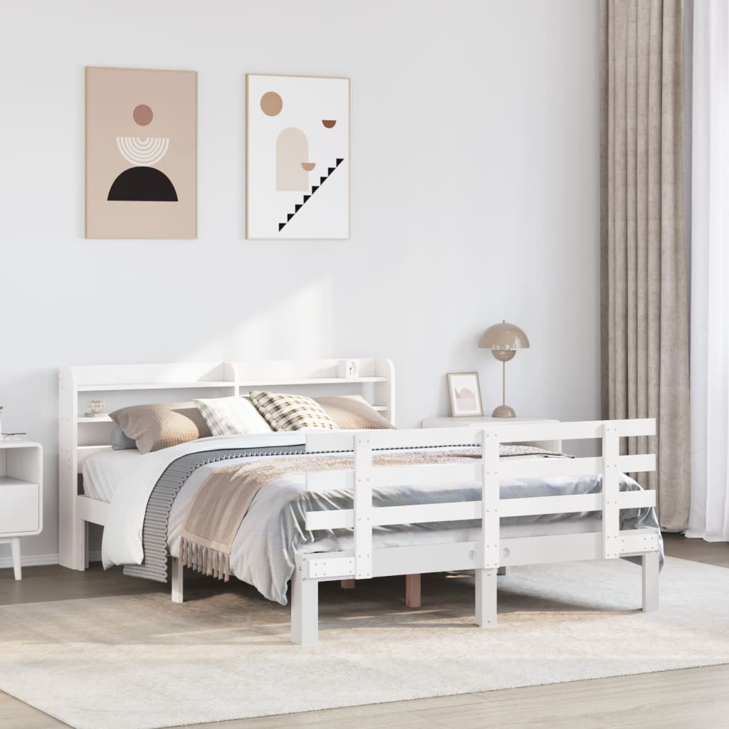 Cadre de lit et tête de lit sans matelas blanc 135x190 cm - XIOS