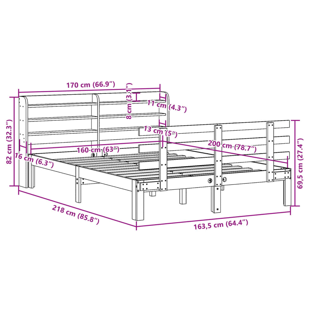 Cadre de lit avec tête de lit sans matelas 160x200 cm - XIOS