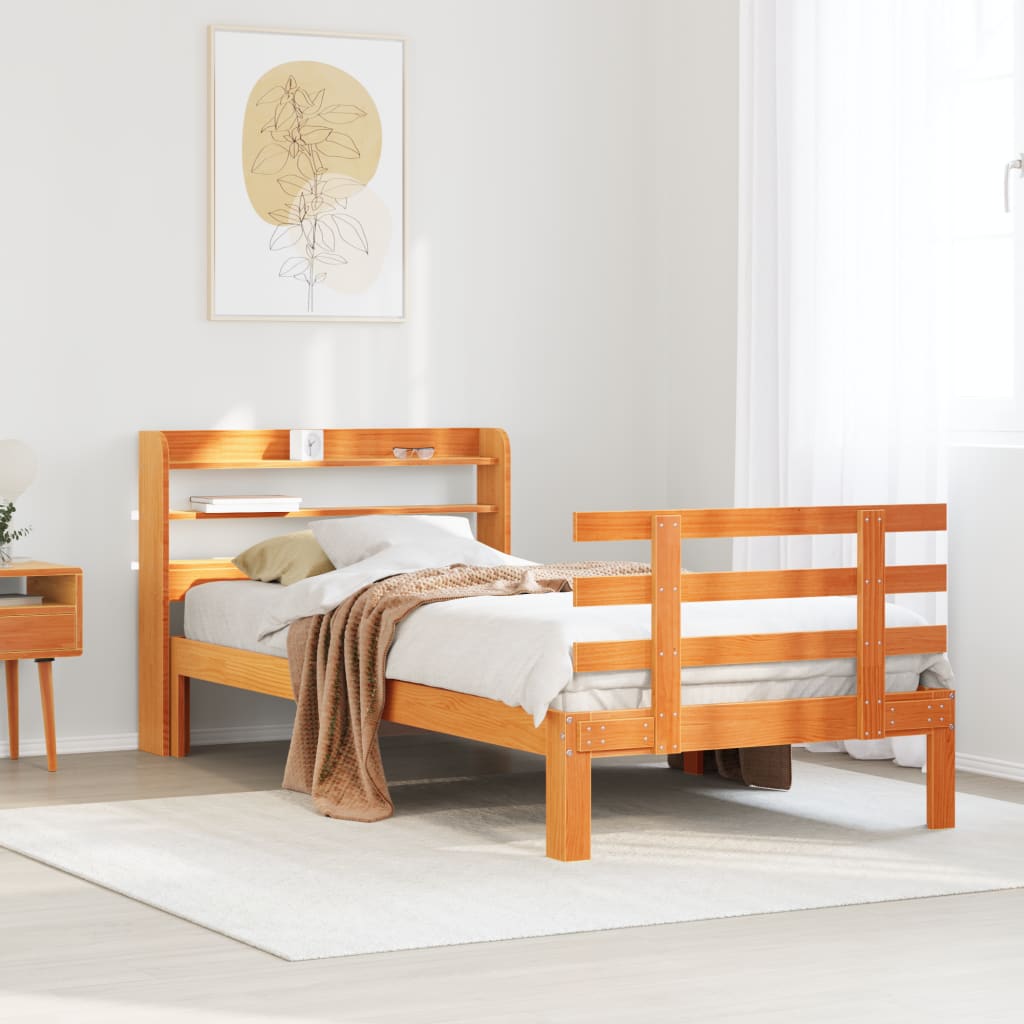 Cadre de lit avec tête de lit sans matelas cire marron 75x190cm - XIOS