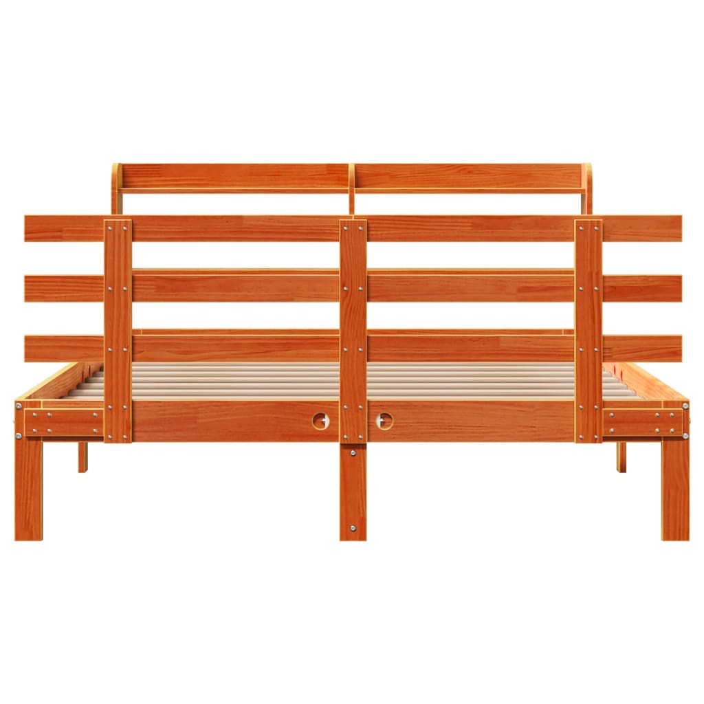 Cadre de lit et tête de lit sans matelas cire marron 120x190 cm - XIOS