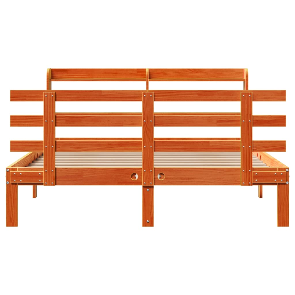 Cadre de lit et tête de lit sans matelas cire marron 140x190 cm - XIOS