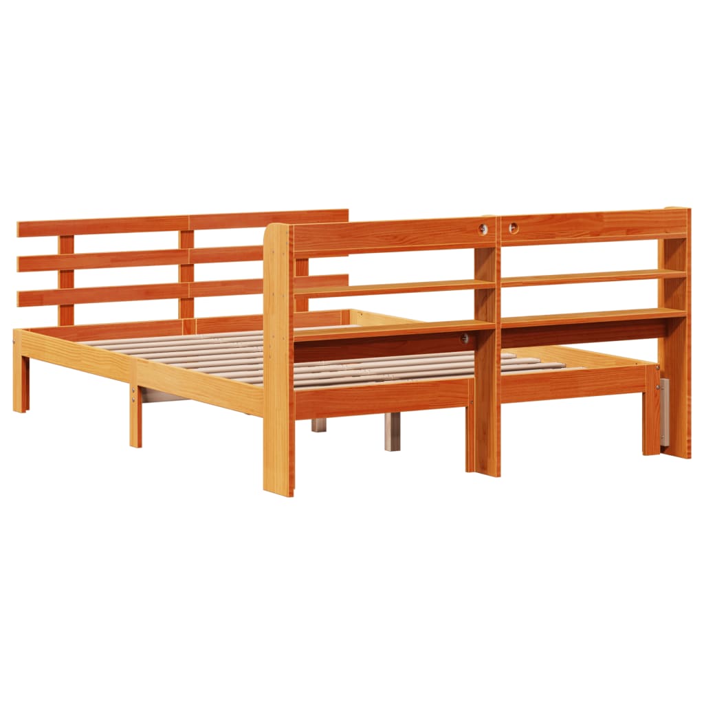 Cadre de lit et tête de lit sans matelas cire marron 140x190 cm - XIOS