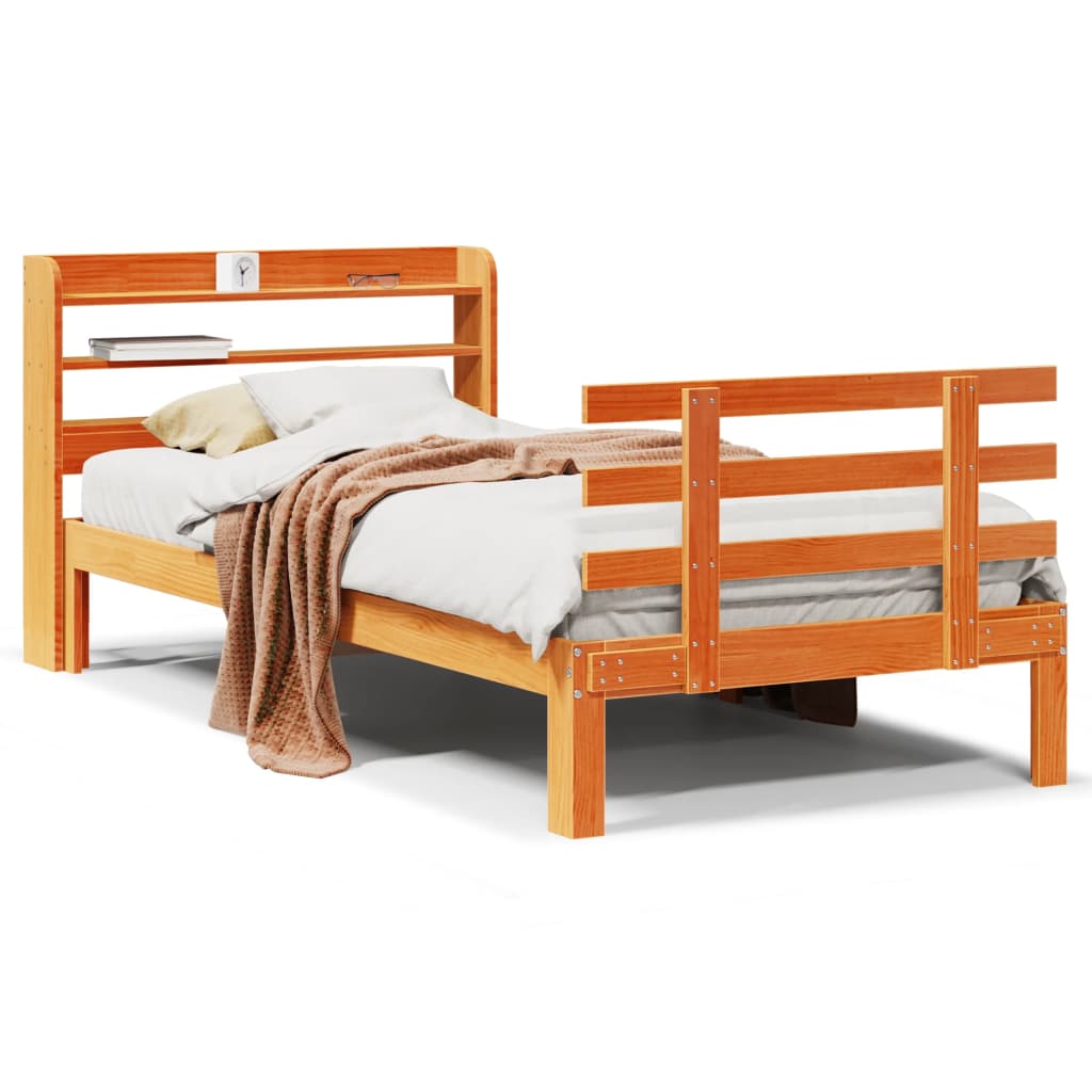Cadre de lit et tête de lit sans matelas cire marron 100x200 cm - XIOS