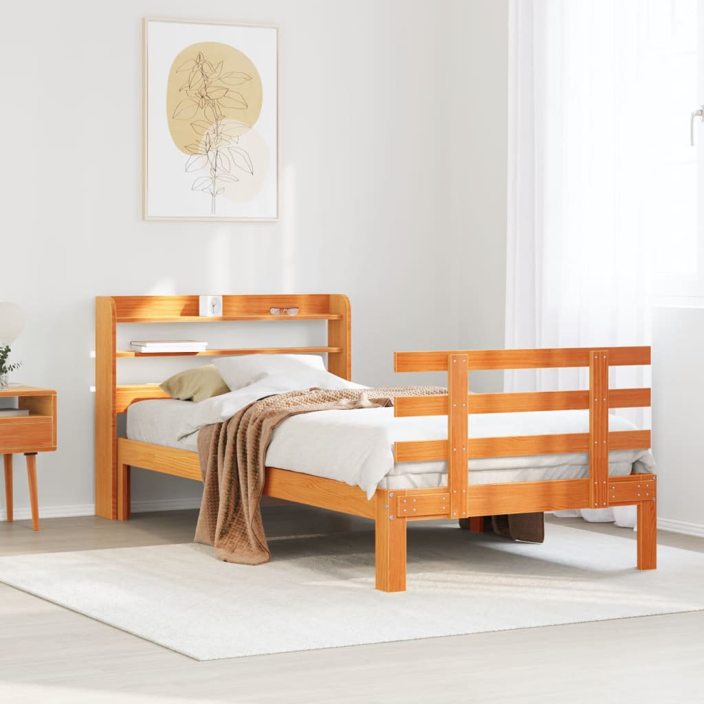 Cadre de lit et tête de lit sans matelas cire marron 100x200 cm - XIOS