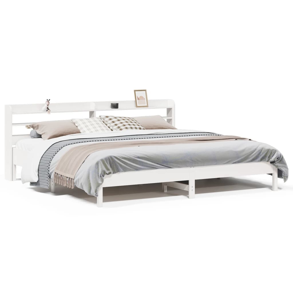 Cadre de lit sans matelas blanc 200x200 cm bois massif de pin - XIOS