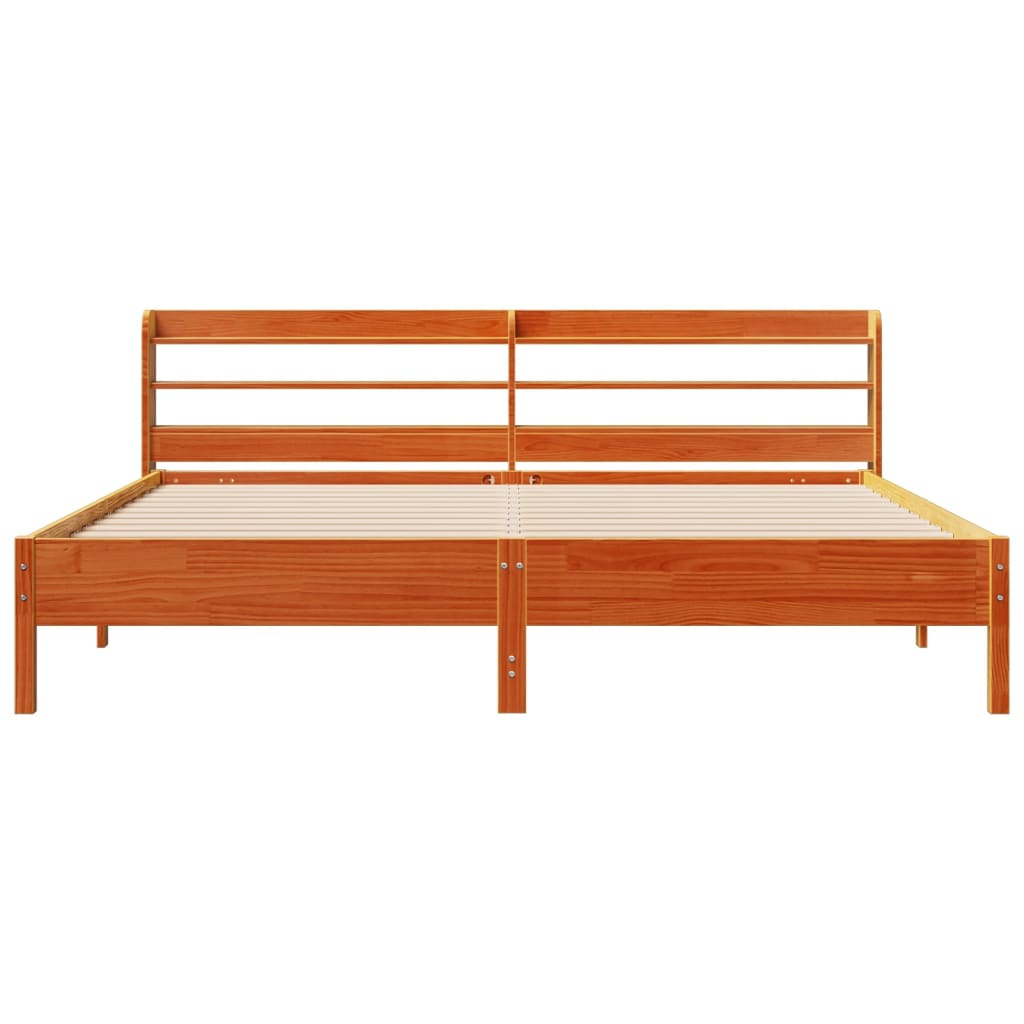 Cadre de lit sans matelas cire marron 200x200cm bois pin massif - XIOS