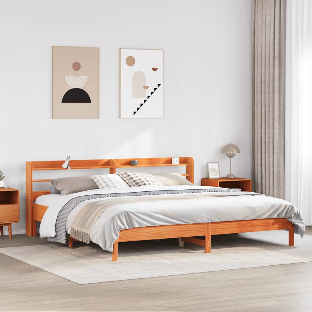 Cadre de lit sans matelas cire marron 200x200cm bois pin massif - XIOS