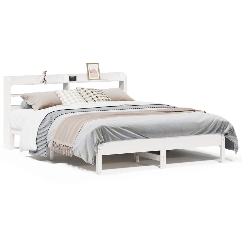 Cadre de lit sans matelas blanc 160x200 cm bois de pin massif - XIOS