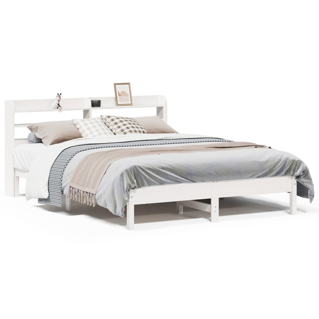 Cadre de lit sans matelas blanc 150x200 cm bois de pin massif - XIOS