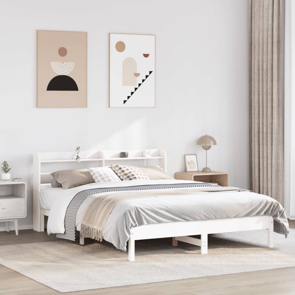 Cadre de lit sans matelas blanc 135x190 cm bois de pin massif - XIOS